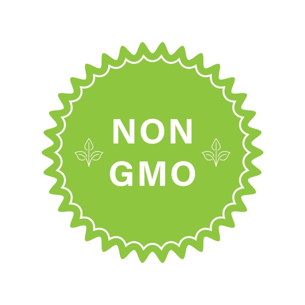 Non GMO Green Stamp. Free Genetically Modified Product Label. Bio Eco Ingredients for Vegan Symbol. Vegetarian Healthy Food Sticker. No GMO Logo. Organic Nature Badge. Isolated Vector Illustration.