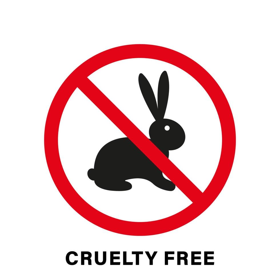 icono de silueta libre de crueldad con señal de stop. sin crueldad. producto cosmético sin test en liebre. no juzgar a los animales estampar y detener el símbolo de tortura. no probado en animales. ilustración vectorial aislada. vector