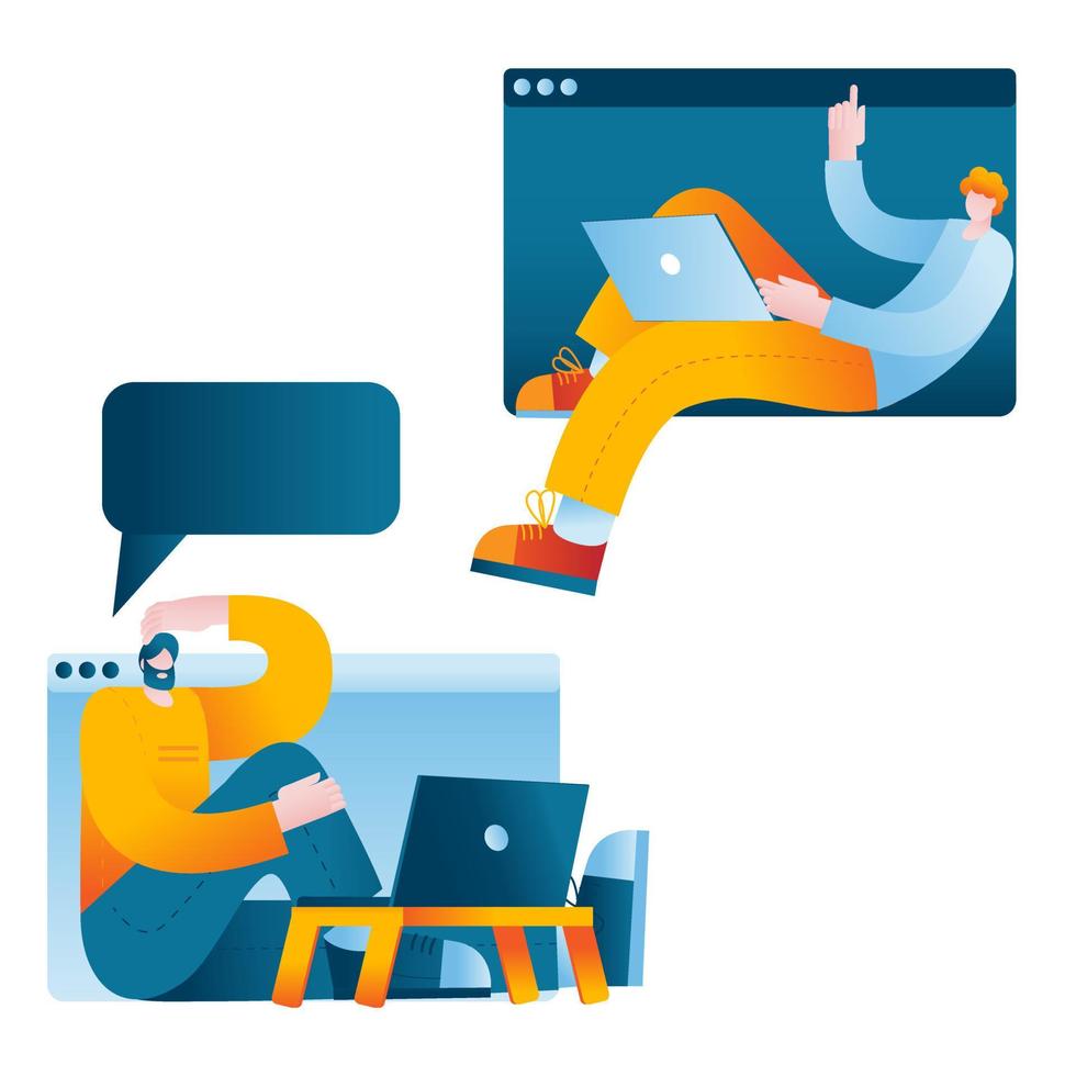 The characters communicate via video link vector