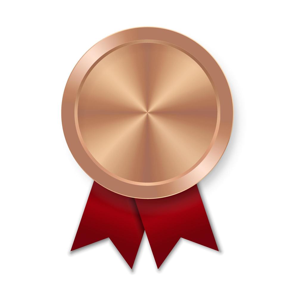 Bronze award sport medal for winners with red ribbon vector