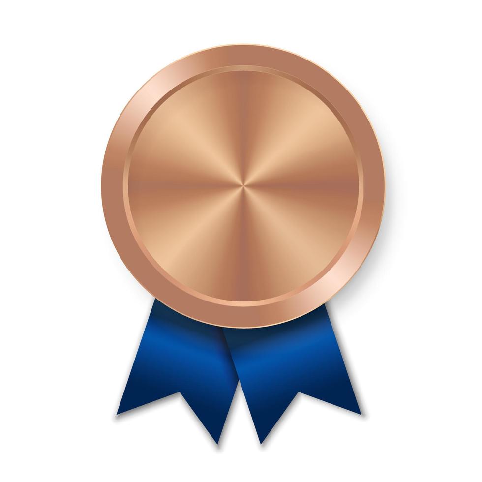 Bronze award sport medal for winners with blue ribbon vector