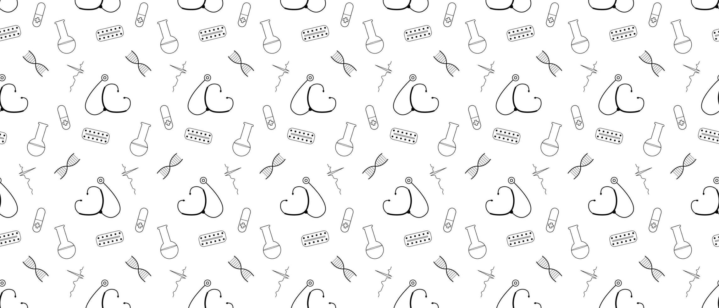 Medicine Seamless Doodle Line Art Pattern. vector