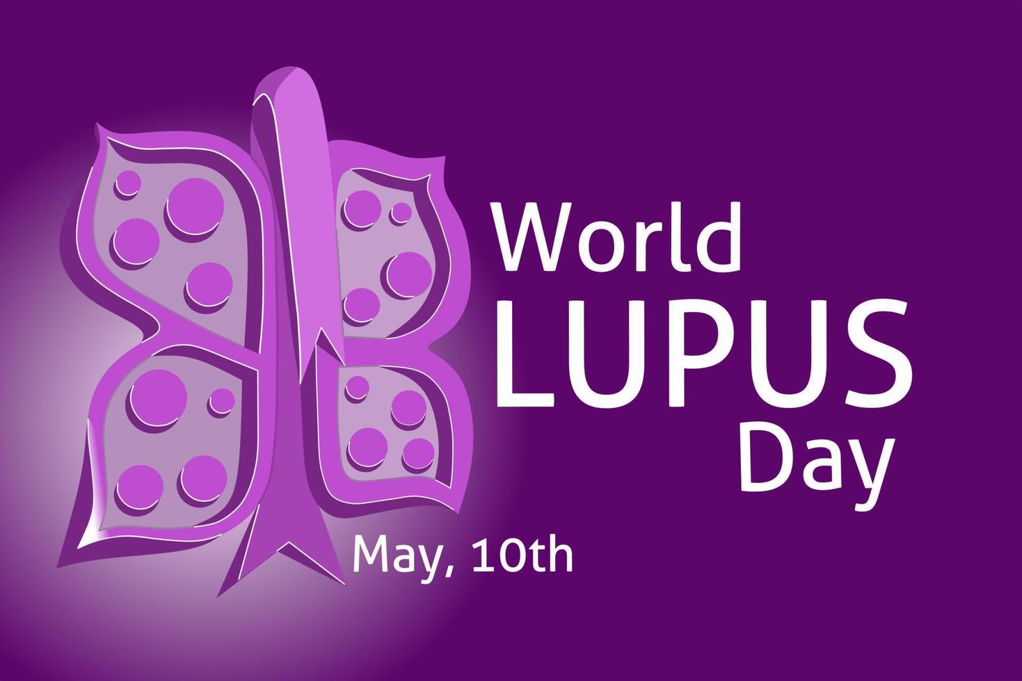 día mundial del lupus con mariposa púrpura 3d y logotipo de cinta vector