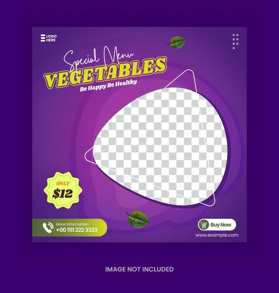 Healthy Fresh grocery vegetable social media post promotion template purple color vector