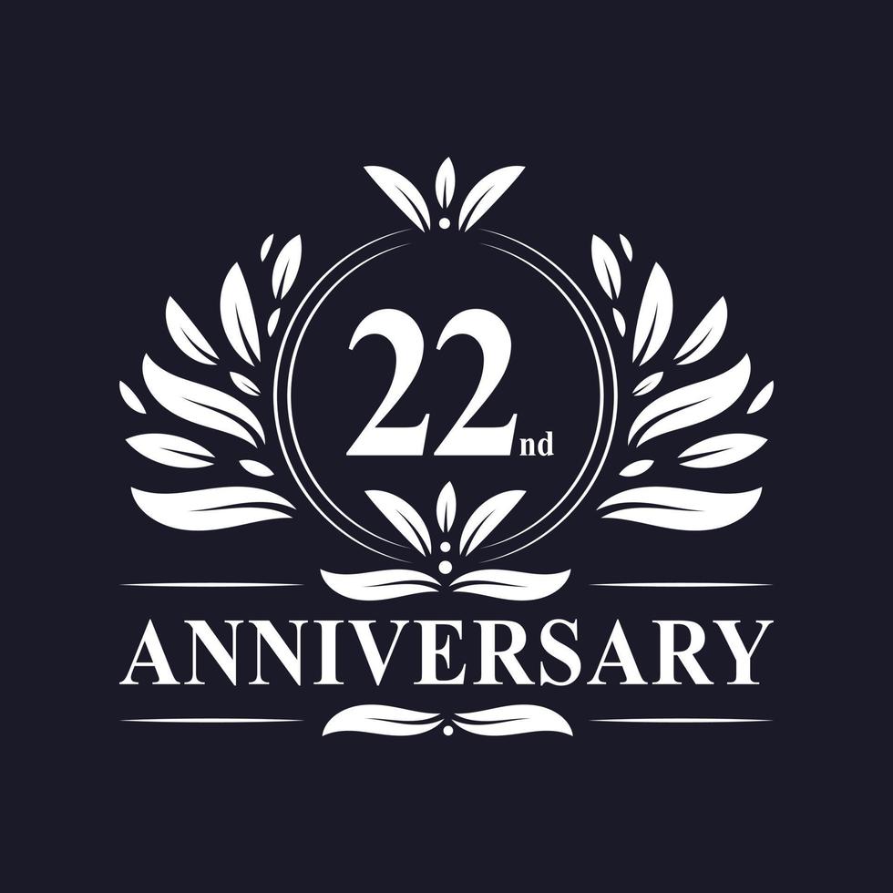Logo de 22 años de aniversario, lujosa celebración de diseño de 22 años. vector