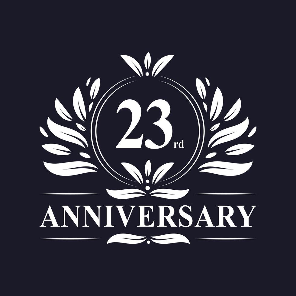 Logotipo del aniversario de 23 años, lujosa celebración del diseño del 23 aniversario. vector