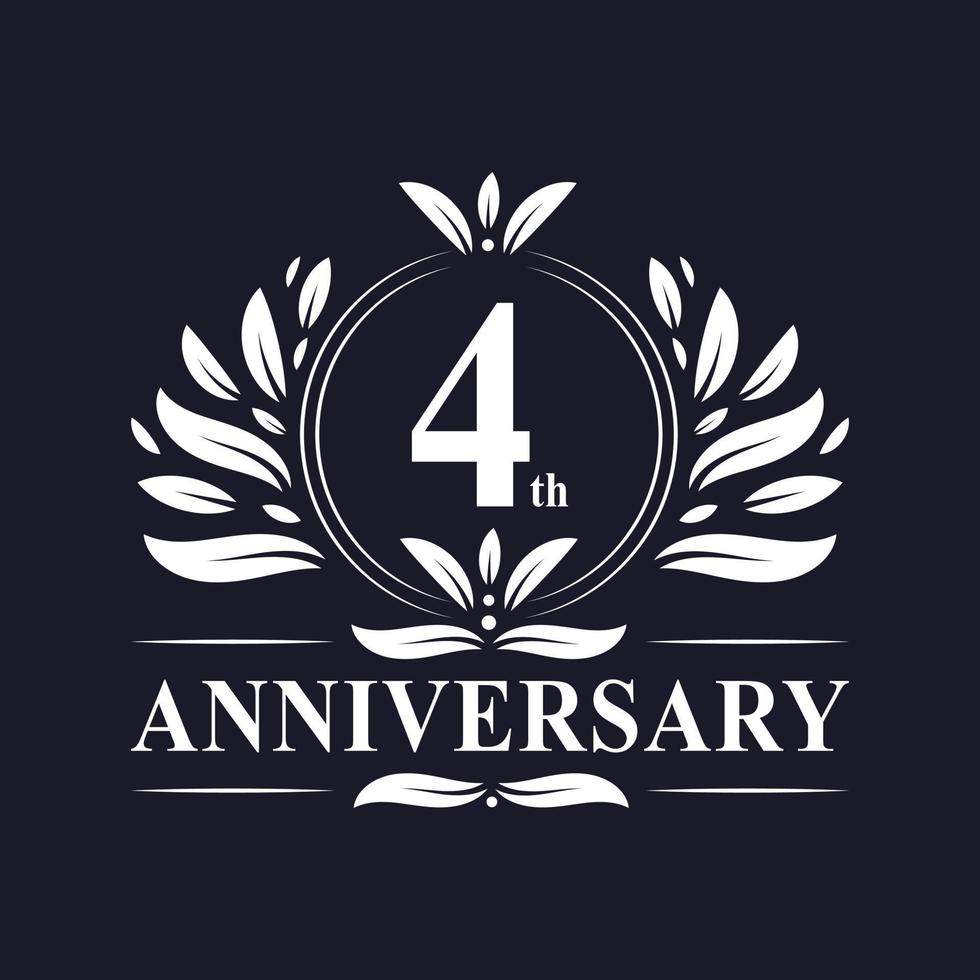 Logotipo de 4 años de aniversario, lujosa celebración del diseño del 4º aniversario. vector