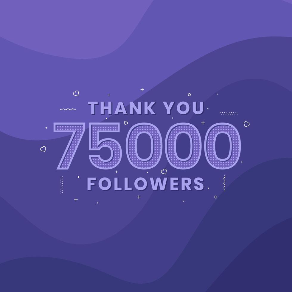 Thank you 75000 followers, Greeting card template for social networks. vector