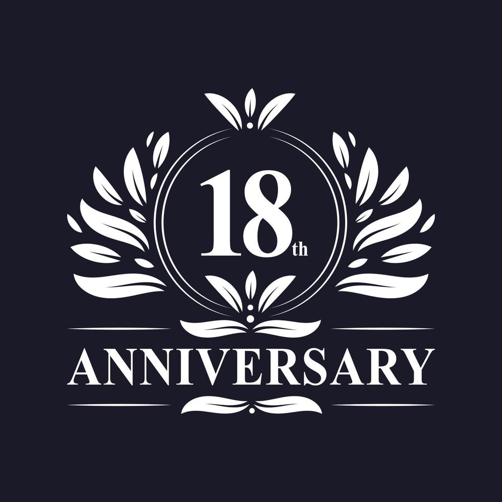 Logotipo de aniversario de 18 años, lujosa celebración de diseño de 18 años. vector