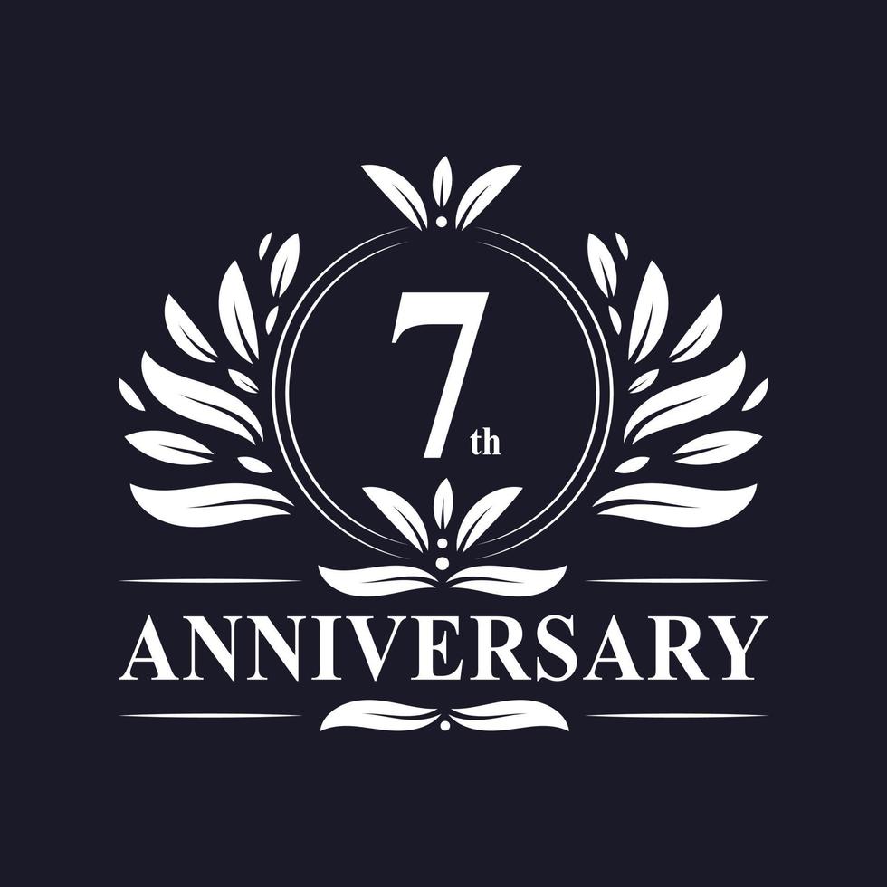 Logotipo del aniversario de 7 años, lujosa celebración del diseño del 7º aniversario. vector