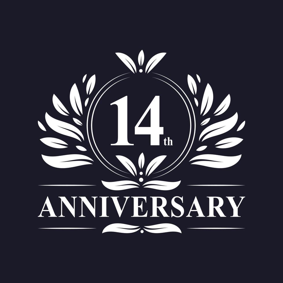 Logotipo del aniversario de 14 años, lujosa celebración del diseño del 14º aniversario. vector