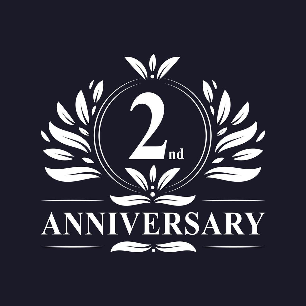 Logotipo de aniversario de 2 años, lujosa celebración de diseño de segundo aniversario. vector