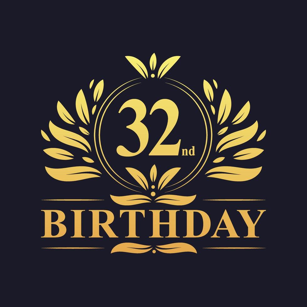 Luxury 32nd Birthday Logo, 32 years celebration. vector