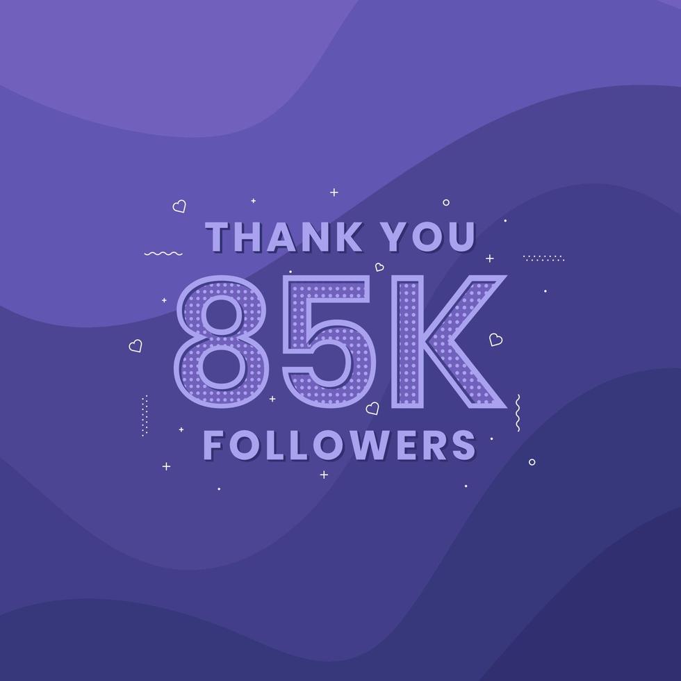 Thank you 85K followers, Greeting card template for social networks. vector