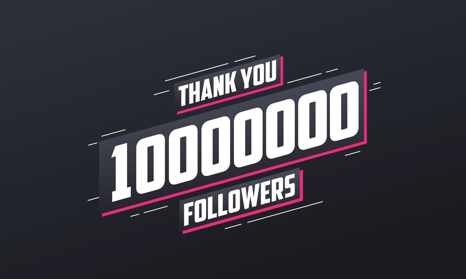 gracias 10000000 seguidores, plantilla de tarjeta de felicitación para redes sociales. vector