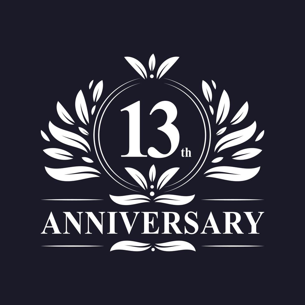 13 years Anniversary logo, luxurious 13th Anniversary design celebration. vector