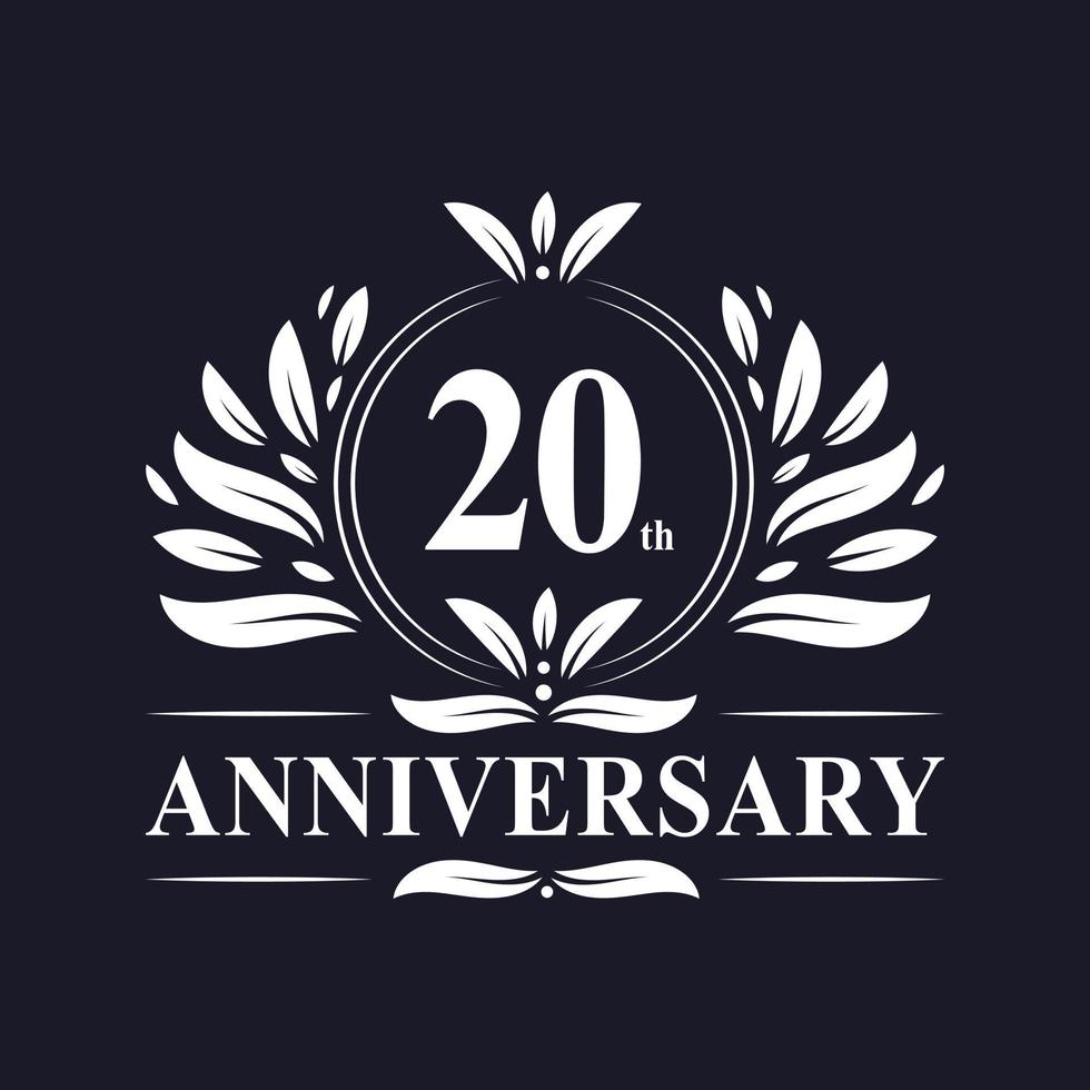 Logotipo del aniversario de 20 años, lujosa celebración del diseño del 20 aniversario. vector