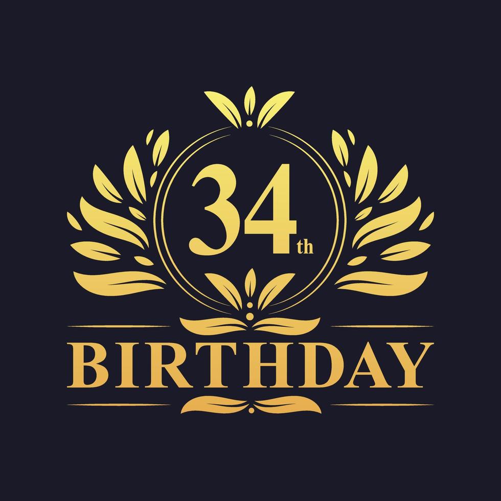 Luxury 34th Birthday Logo, 34 years celebration. vector