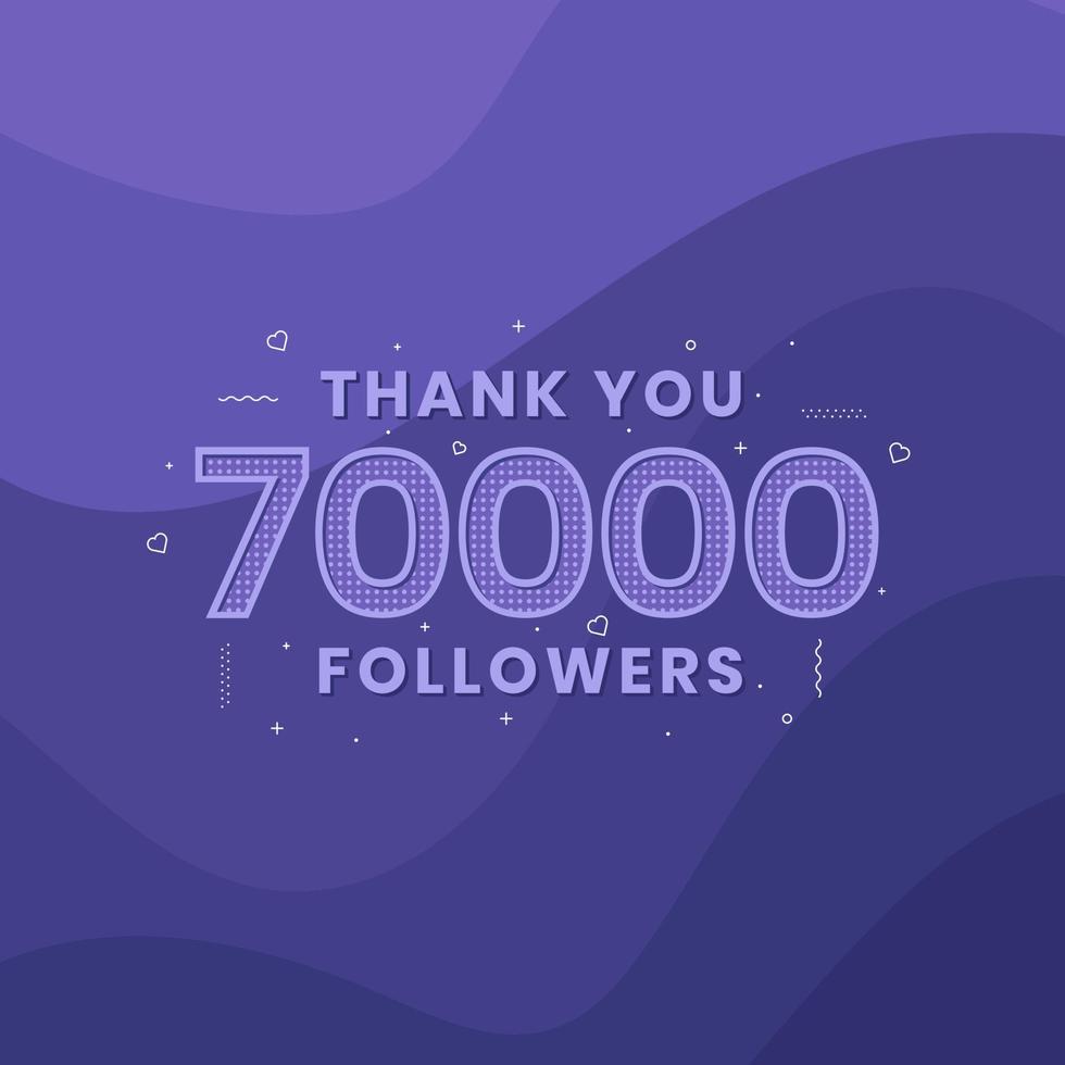 Thank you 70000 followers, Greeting card template for social networks. vector