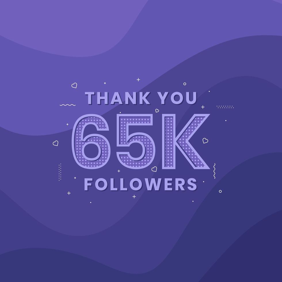 Thank you 65K followers, Greeting card template for social networks. vector