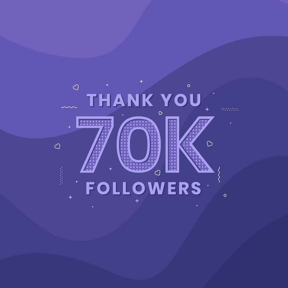 Thank you 70K followers, Greeting card template for social networks. vector