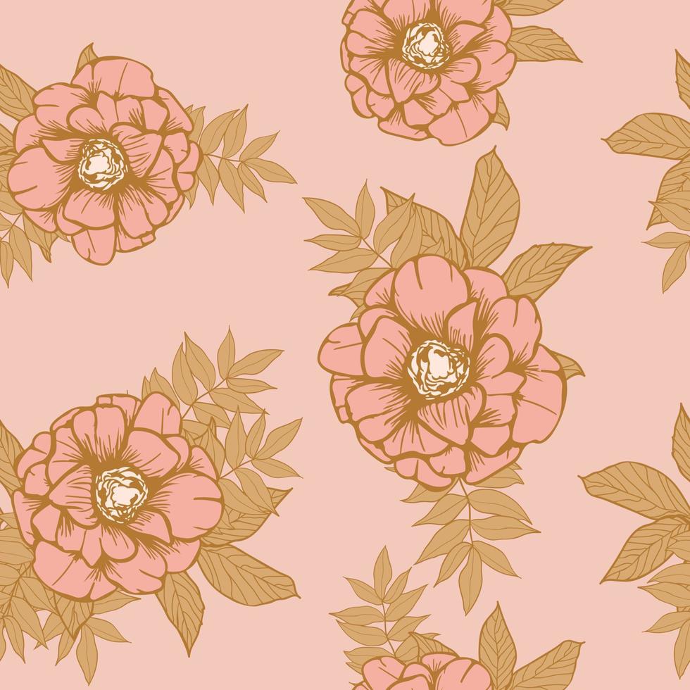 flores de anémona y hojas de fondo transparente. papel de regalo de naturaleza tropical o diseño textil. hermoso estampado con plantas exóticas dibujadas a mano. vector