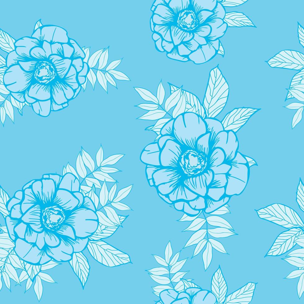 flores de anémona y hojas de fondo transparente. papel de regalo de naturaleza tropical o diseño textil. hermoso estampado con plantas exóticas dibujadas a mano. vector