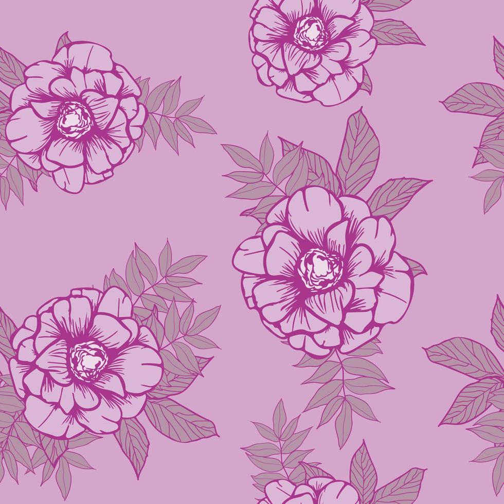 Anemone flowers and leaves seamless pattern background. Tropical nature wrapping paper or textile design. Beautiful print with hand-drawn exotic plants. vector
