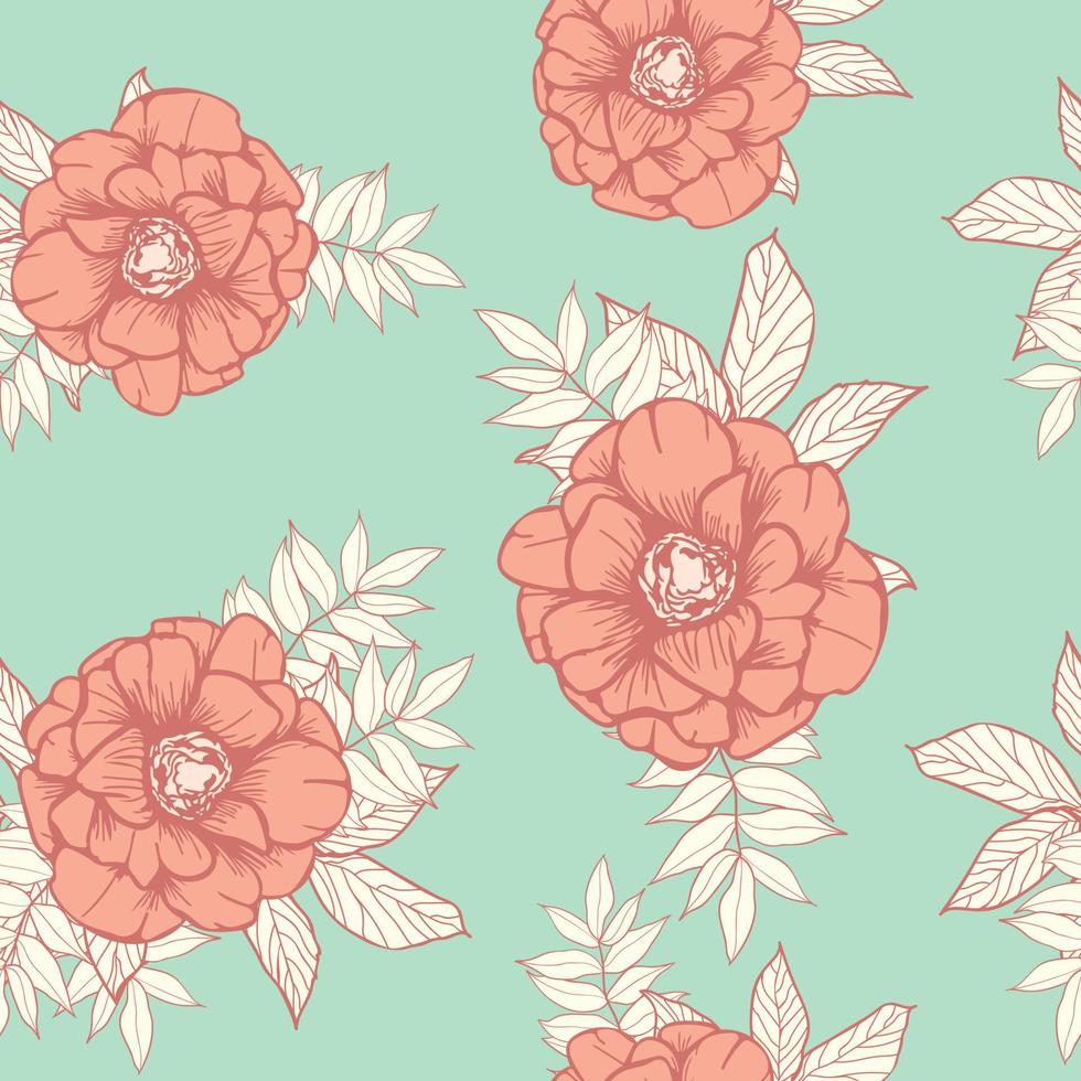 Anemone flowers and leaves seamless pattern background. Tropical nature ...