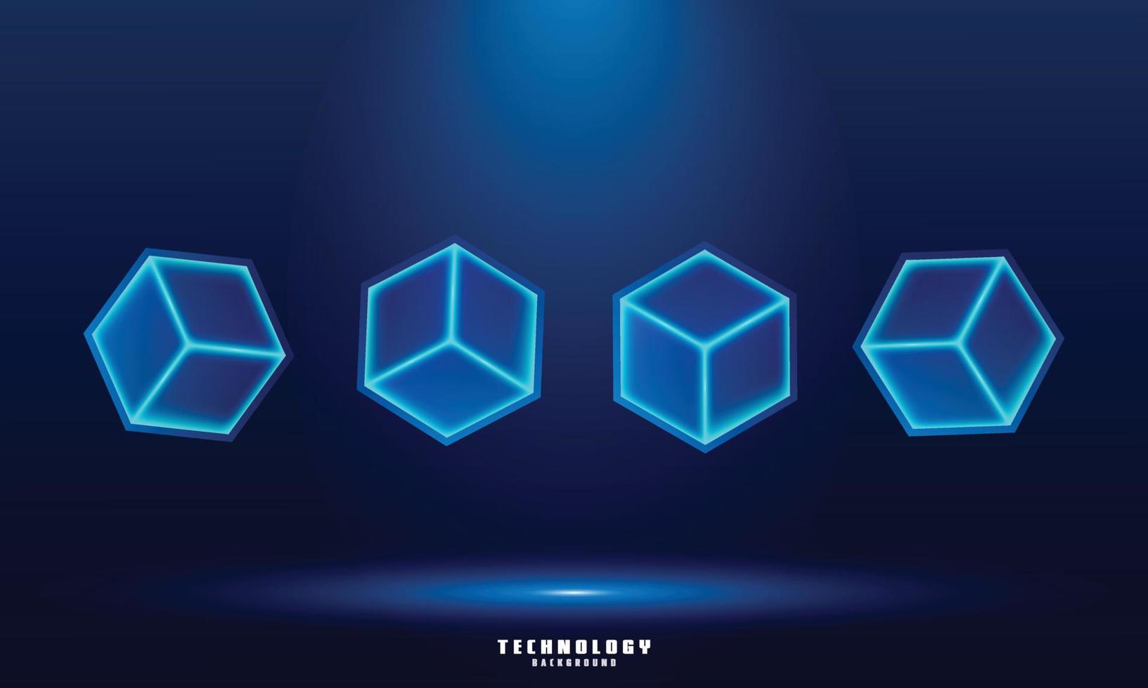 Vector realistic 3d cubes with blue glowing on dark blue background.