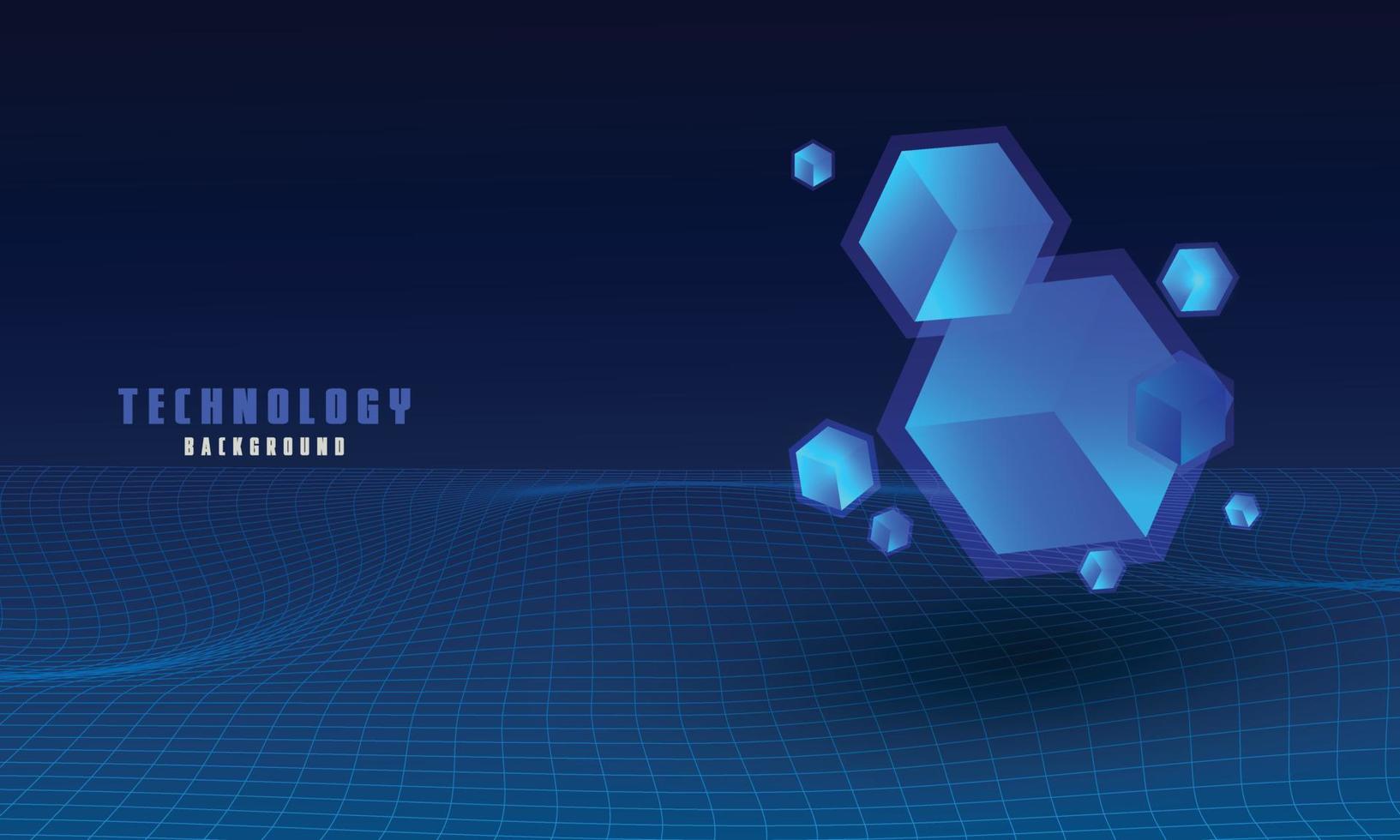 Vector realistic 3d cubes with blue glowing on dark blue wave background.