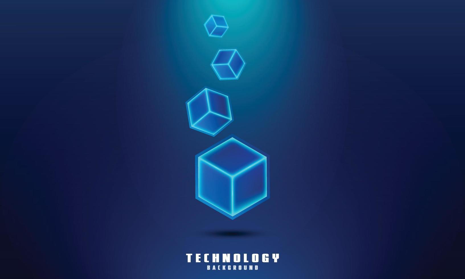 Vector realistic 3d cubes with blue glowing on dark blue background.