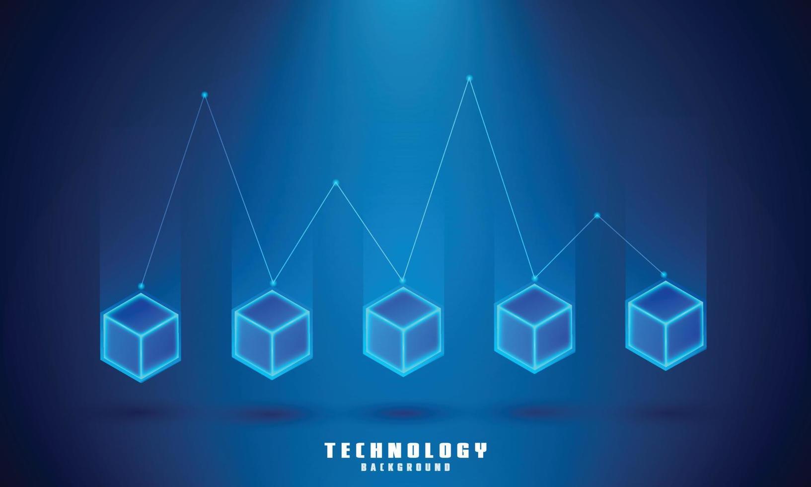 Vector realistic 3d cubes with blue glowing on dark blue background.