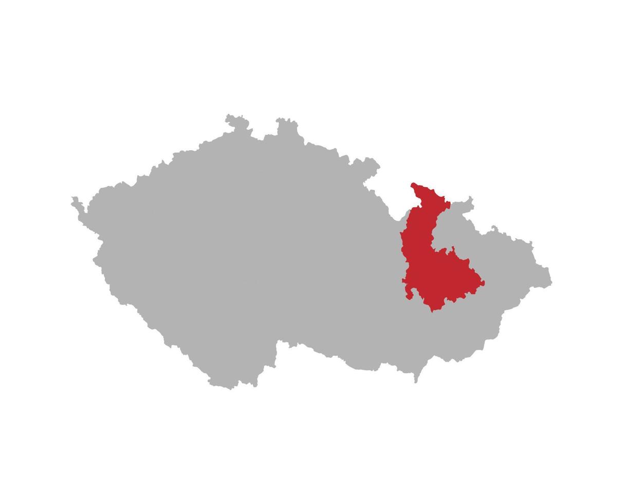 mapa checo con la región de olomouc resaltada en rojo sobre fondo blanco vector