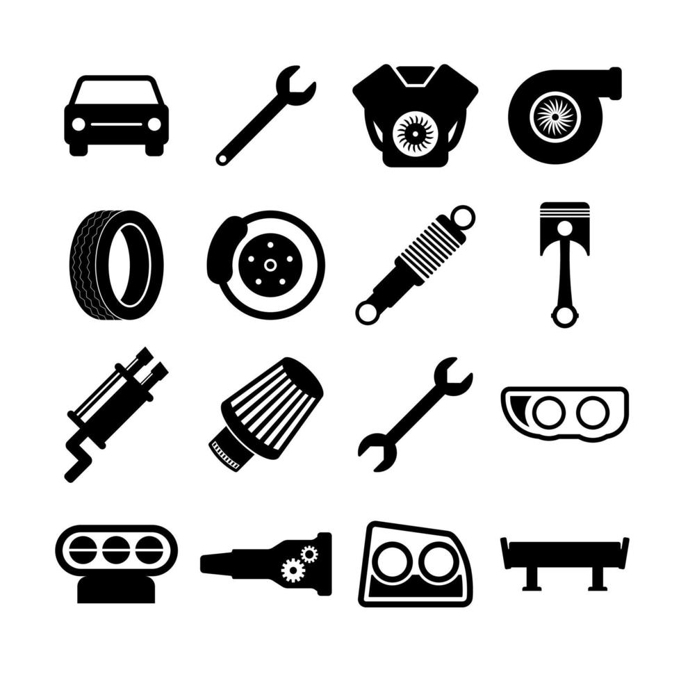 Iconos vectoriales para servicio de coches o tienda de neumáticos, aislados  sobre fondo blanco. Ajuste de servicio de auto para coches emblemas  creativos. Servicio automático de calidad superior CO Imagen Vector de