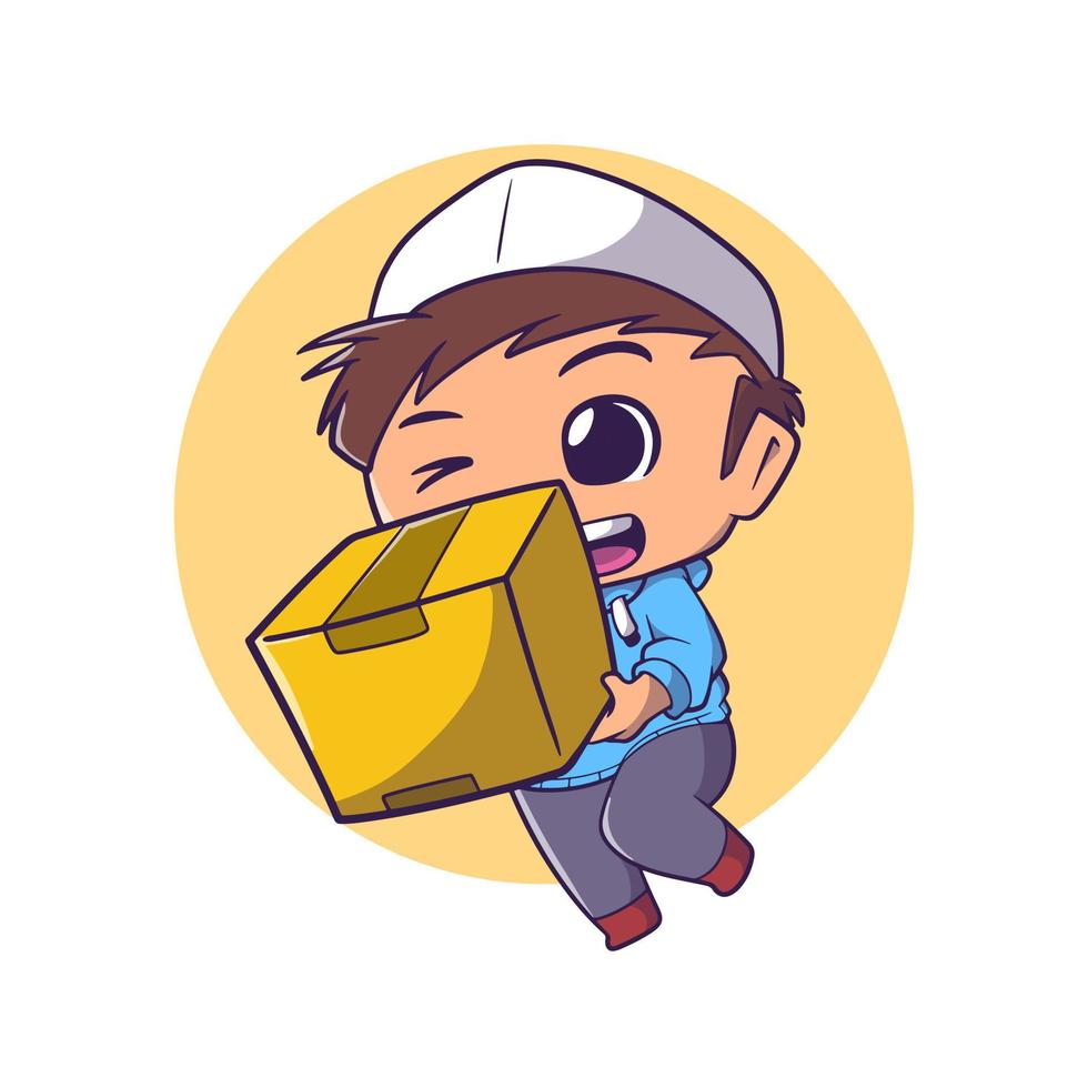 cute Muslim boy feeling happy and smile with a shop box vector