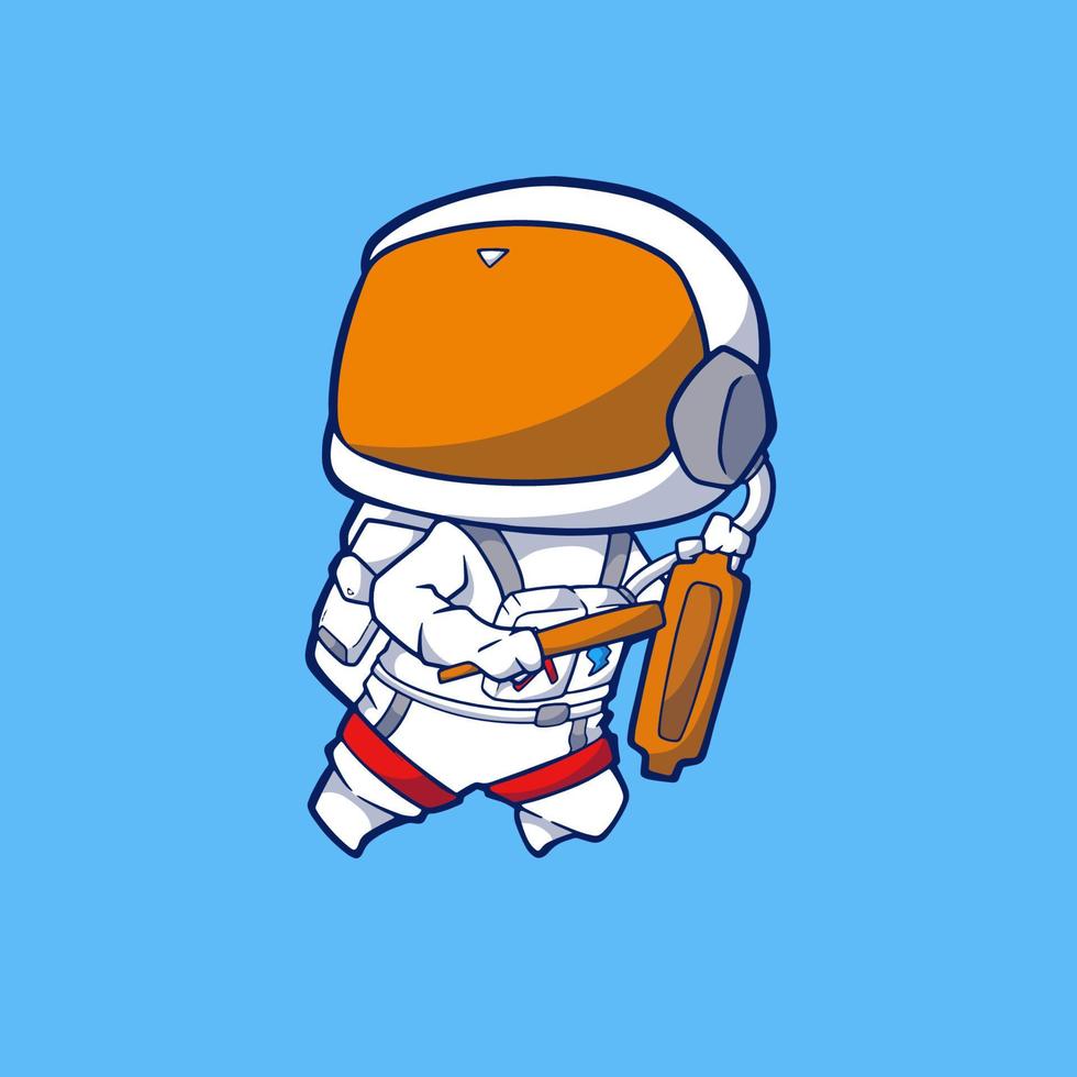 cute cartoon astronaut with wake up call with kentongan vector