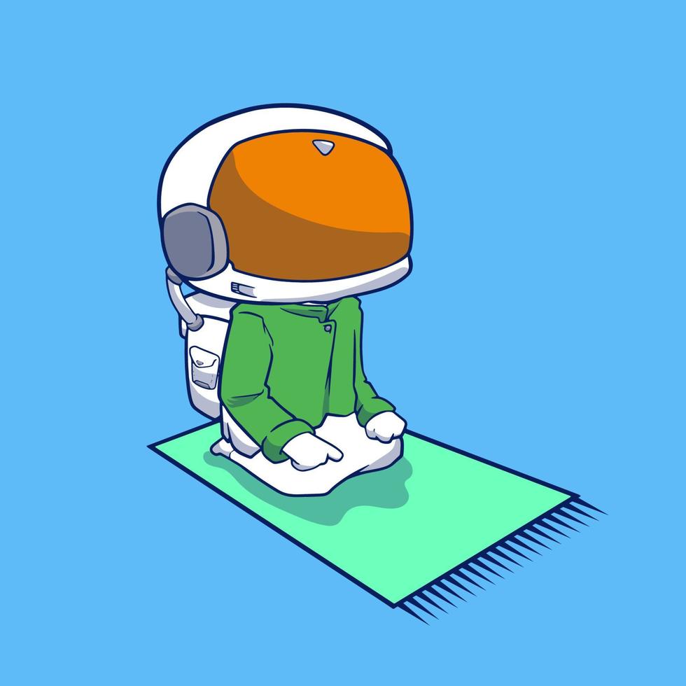 dibujos animados de astronauta musulmán rezando vector