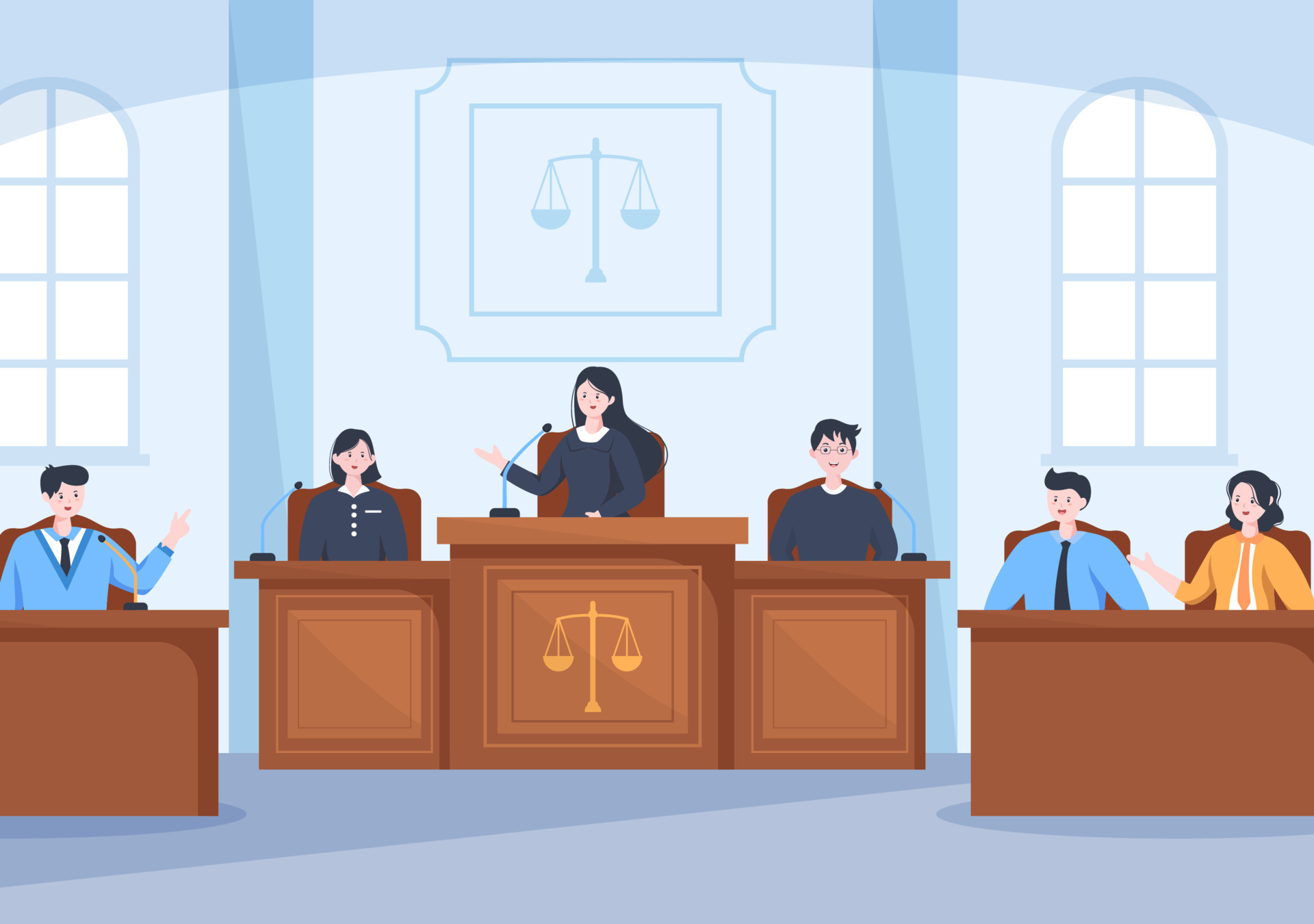 Court Room with Lawyer, Jury Trial, Witness or Judges and the Wooden  Judge's Hammer in Flat Cartoon Design Illustration 7630245 Vector Art at  Vecteezy