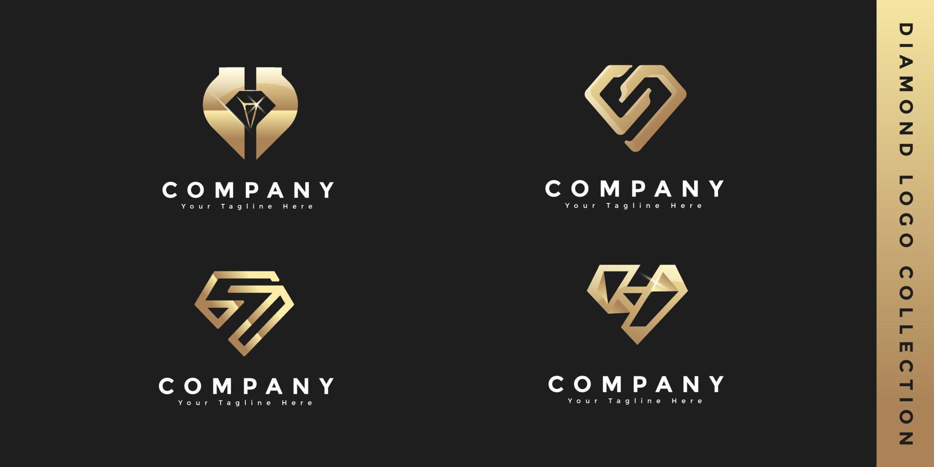 Golden color of Diamond Logo Collection, Luxury Diamond Logo Vector Premium Template