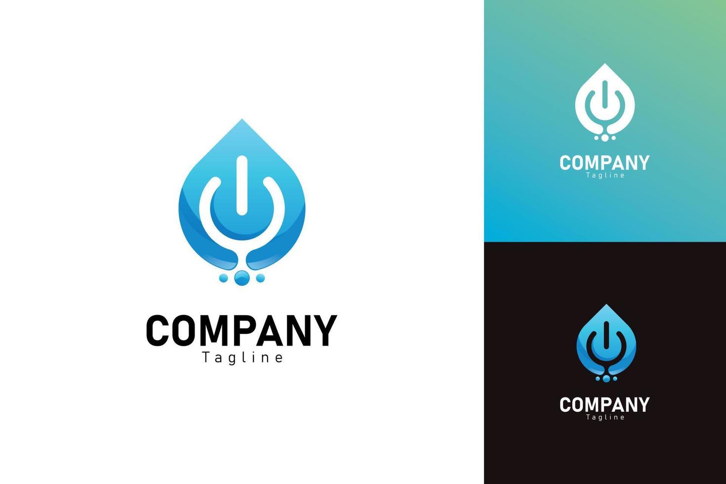 3D style of Water Drops and Power Symbol in blank positioned for technology logo design. vector