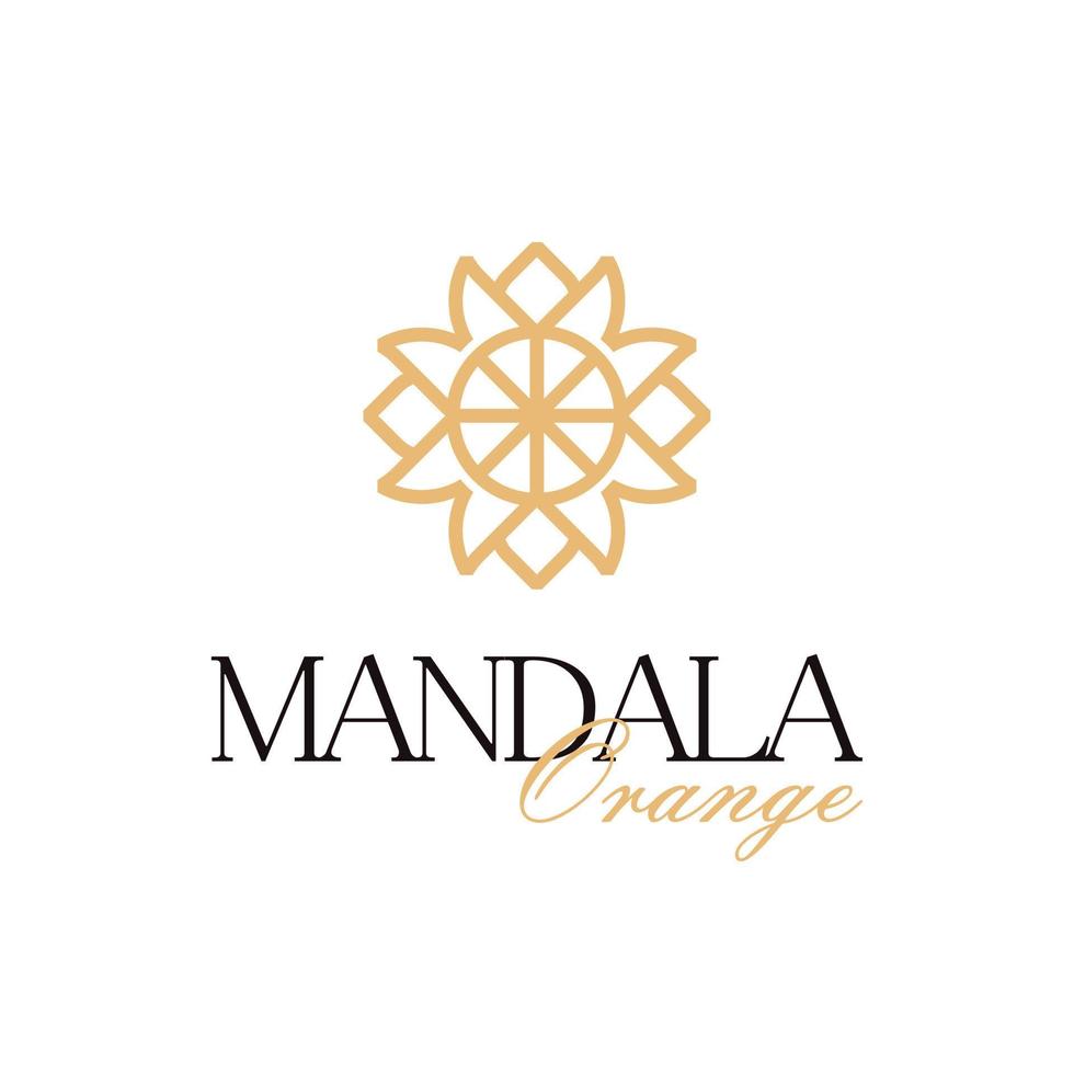 Mandala Pattern Mono Line with Orange Fruit Creative logo design vector