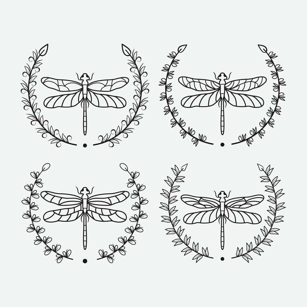 Set of floral Dragonfly Illustration vector