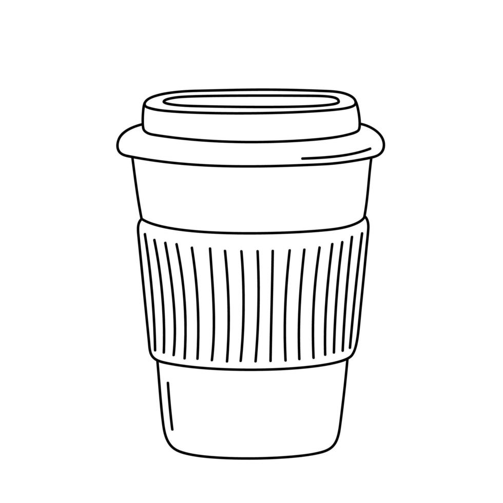 Paper coffee cup to take away in doodle style. vector