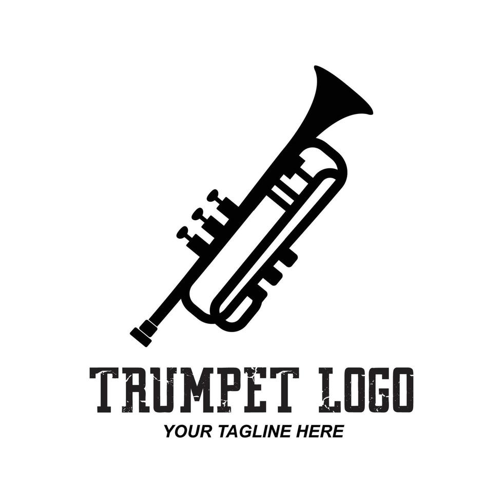 diseño de logotipo de trompeta, generar melodía, ilustración de boceto de vector de instrumento musical