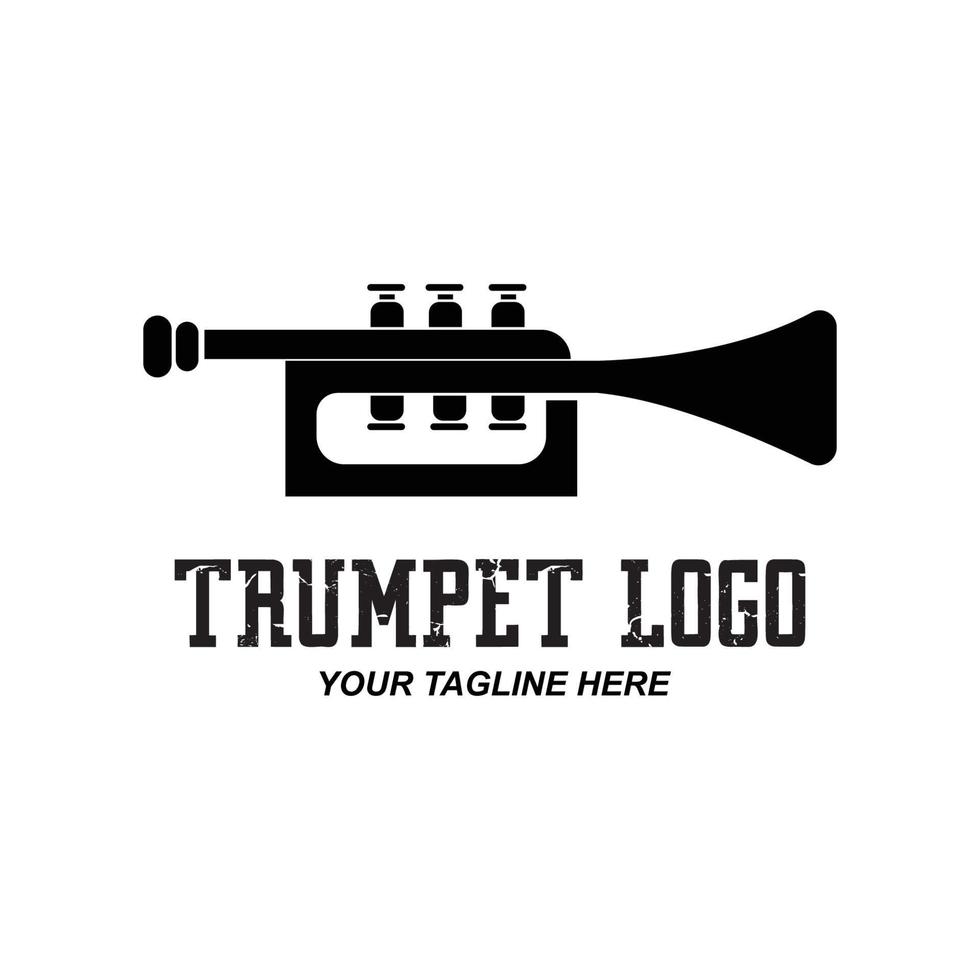 diseño de logotipo de trompeta, generar melodía, ilustración de boceto de vector de instrumento musical