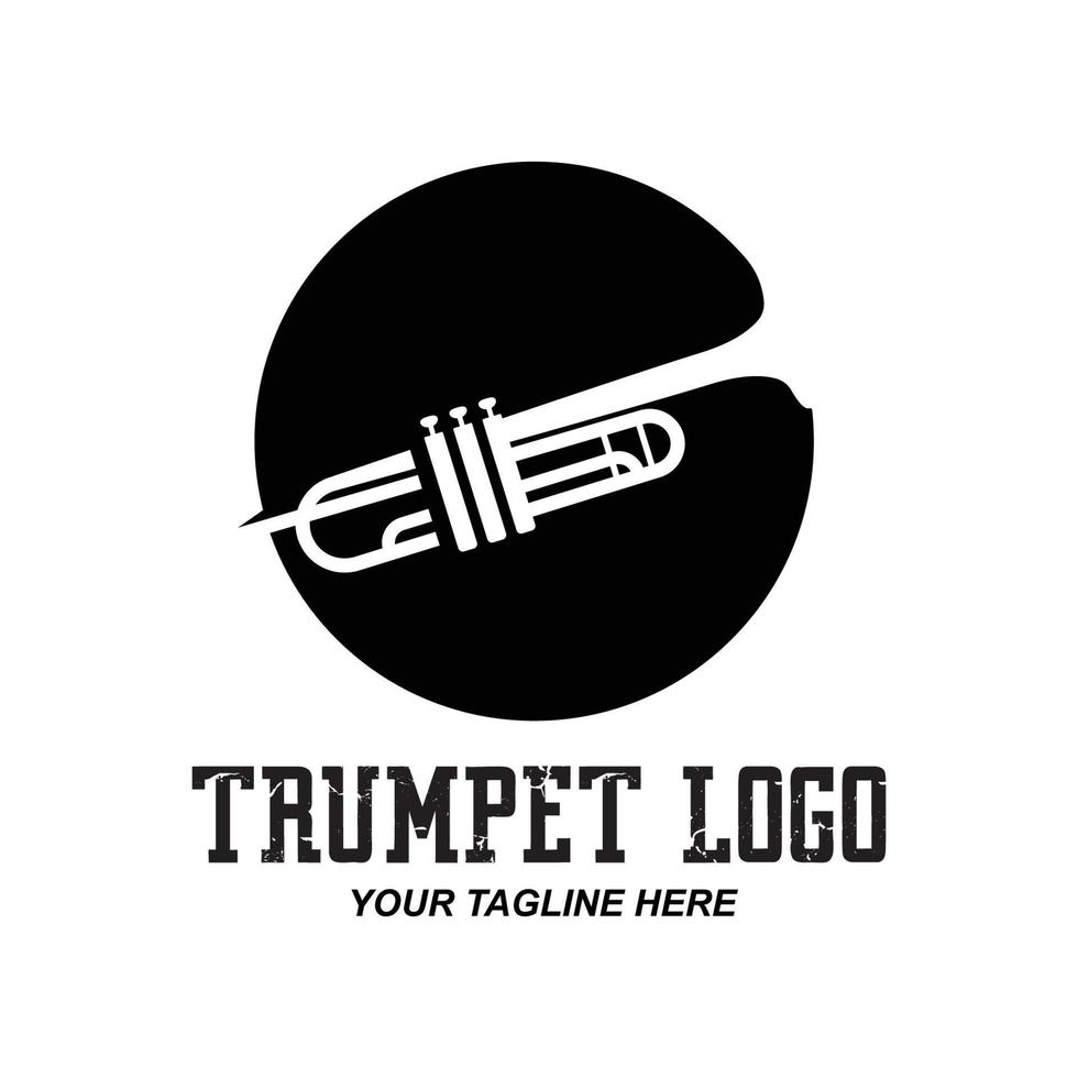 Trumpet logo design, generate melody, musical instrument vector sketch illustration