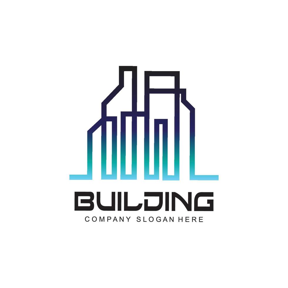 ilustración de vector de línea de calidad premium de diseño de logotipo de construcción de edificios de la ciudad