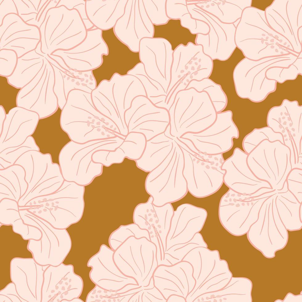 diseño de patrones sin fisuras de flores tropicales modernas. fondo de flores de hibisco. papel de regalo de selva exótica. hermoso estampado con plantas exóticas dibujadas a mano vector