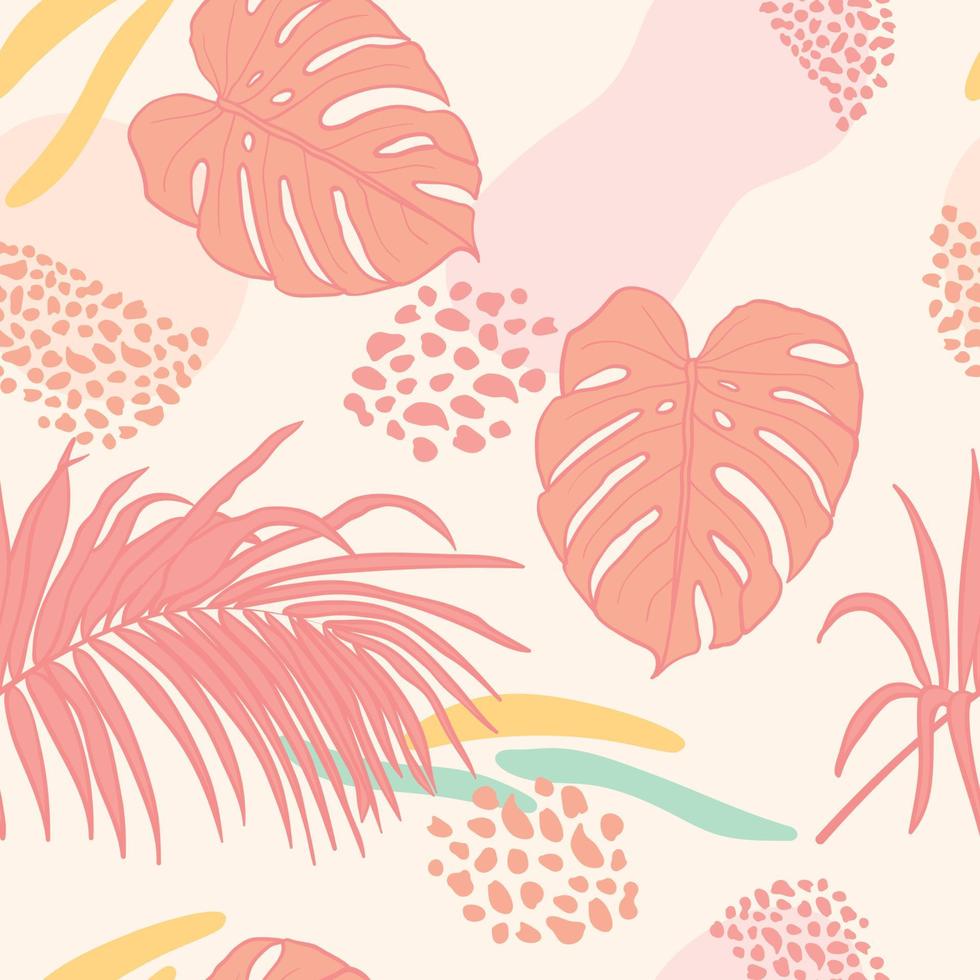 Beautifull tropical leaves branch  seamless pattern design. Tropical leaves, monstera leaf seamless floral pattern background. Trendy brazilian illustration. Spring summer design for fashion, prints vector